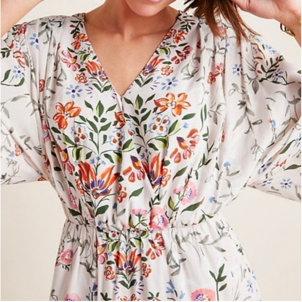 LAIA Floral Lace Hem Midi Dress V-Neck Kimono‎ Sleeve Size 8